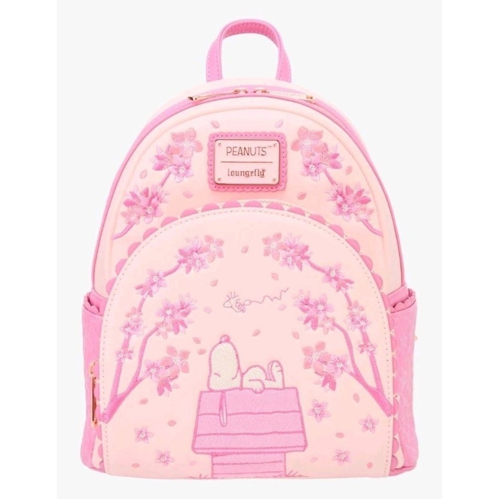 NEW‎ Loungefly Peanuts Cherry Blossom Snoopy Dog House Pink Embroidered Backpack